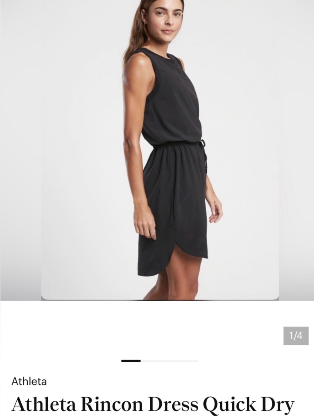 Athleta Black Ricon Sleeveless Dress Drawstring Waist, M
